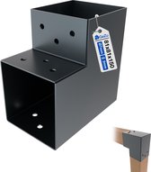 Antracietgrijze stalen pergola L-paalverbinder 81x81x150 mm met voorgeboorde gaten en GeZu label.