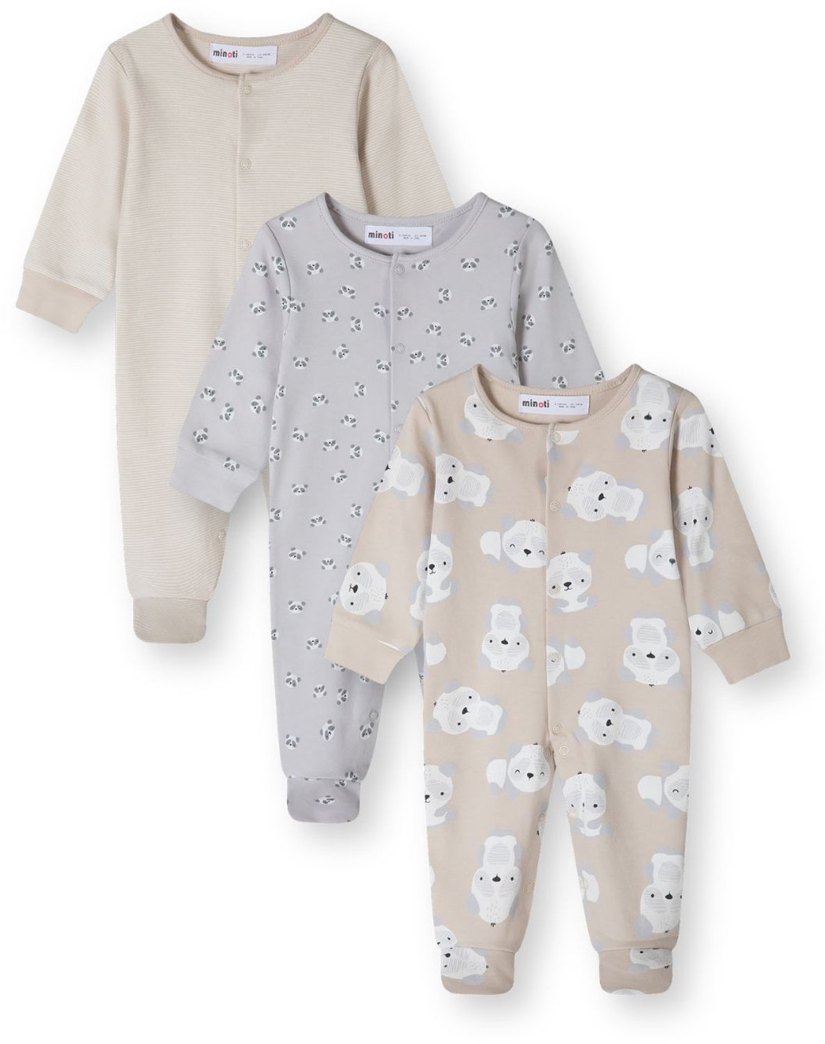 Minoti boxpakje baby – dieren en fijne strepen – 3-pack – meerkleurig