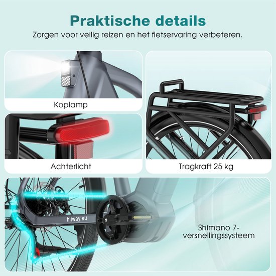 Hitway Elektrische Fiets BK S2 - E-Bike met 250W Middenmotor - 27.5*2.2 Inch City Commuter EBike met Afneembare 48V 15Ah Lithium Batterij - Maximale Actieradius 175 KM — afbeelding 5