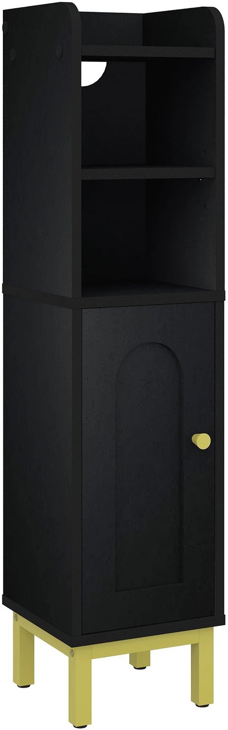 Lamor Badkamerkast - Badkamerkastje - Zwarte Kast - Kastje - Smalle Kasten - Opbergkast - Zwart - Compact - 20 x 20 x 83 cm - MDF