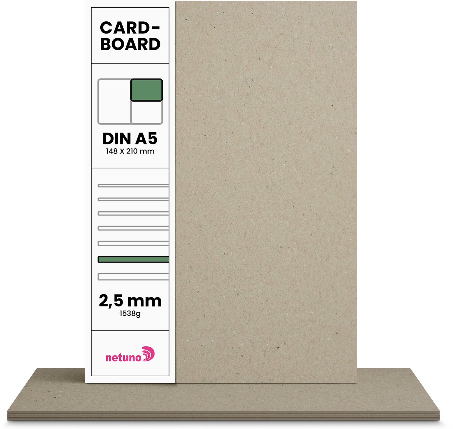 Karton papier - Grijs - A5 - 14,8 x 21 cm - 2.5mm - 1538 gram - 20 vellen - Netuno