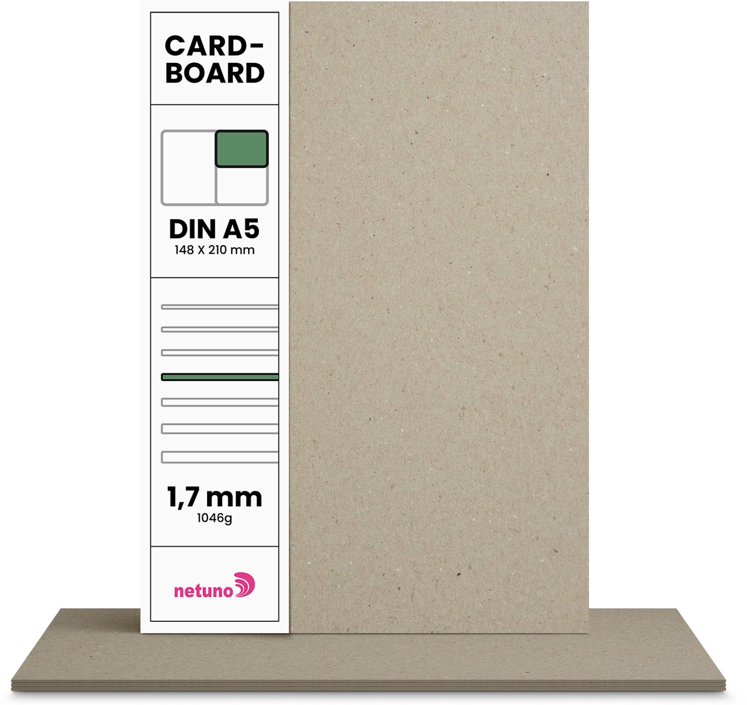 Karton papier - Grijs - A5 - 14,8 x 21 cm - 1.7mm - 1046 gram - 20 vellen - Netuno
