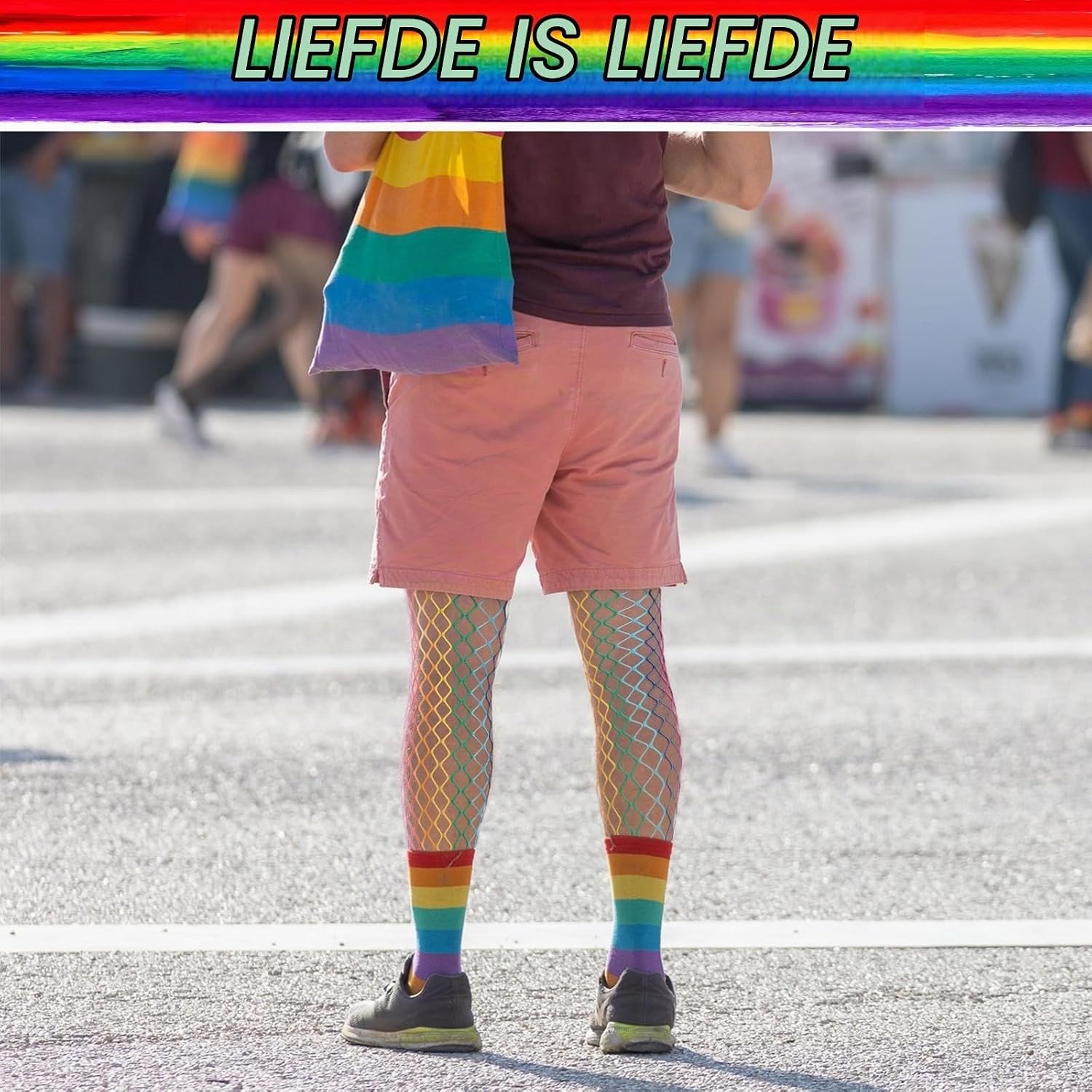 Kleurige netpanty's voor dames in diverse maten voor LGBTQ+ Pride, Halloween en feestjes