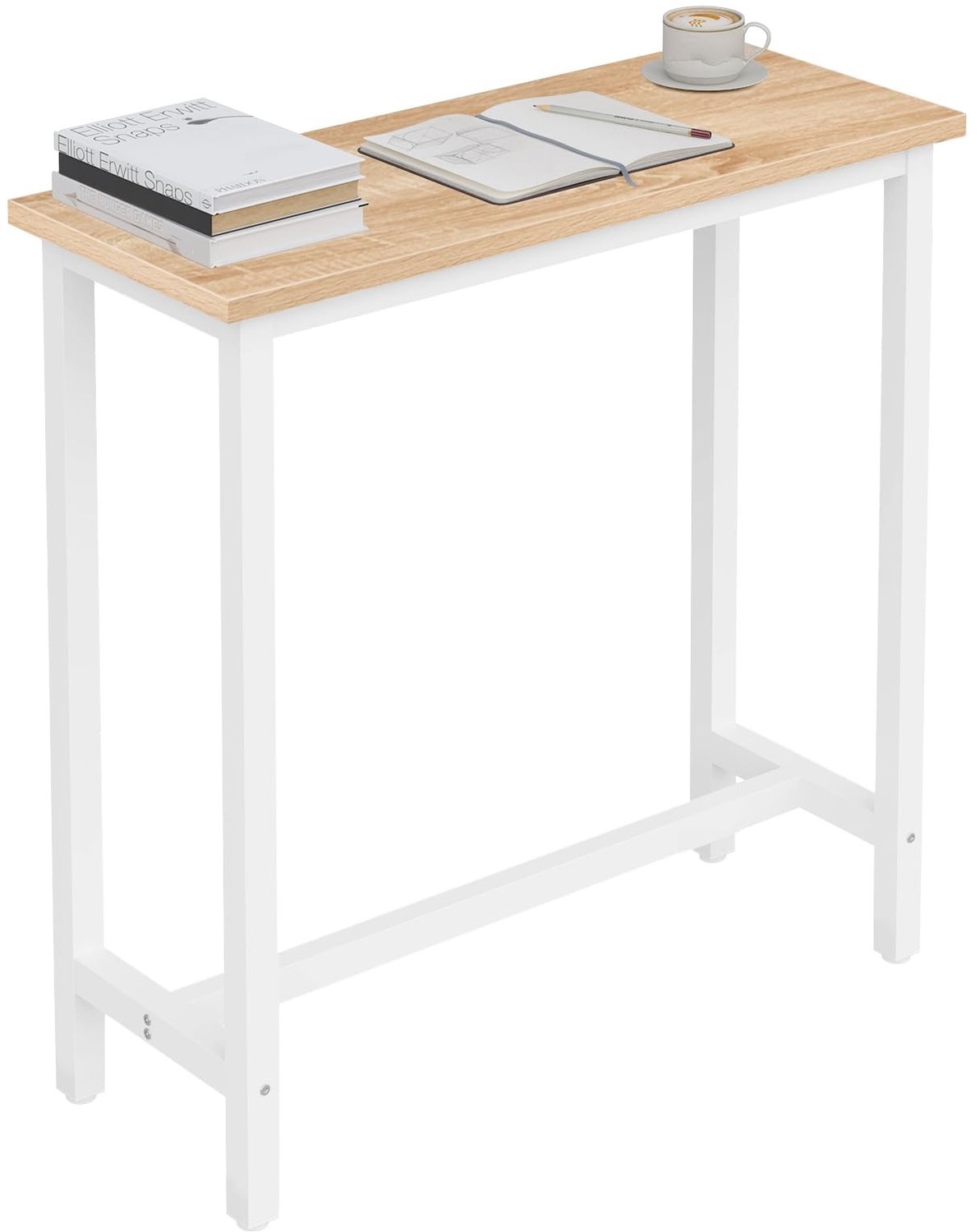 Famanu – Bar tafel Bistro tafel met metalen structuur en chipboard tafelblad, 100x40x100cm, Lichteiken