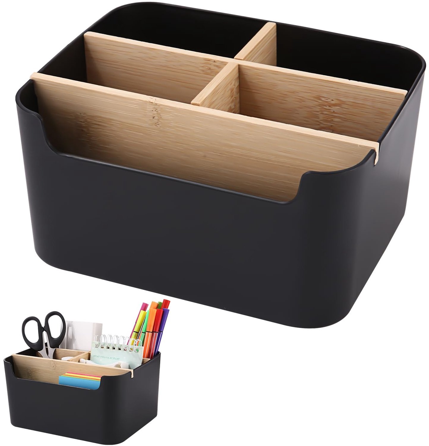 Famanu – Bamboo Desk Organiser, 5 Compartiments, Hout, 18 x 14.5 x 9 cm