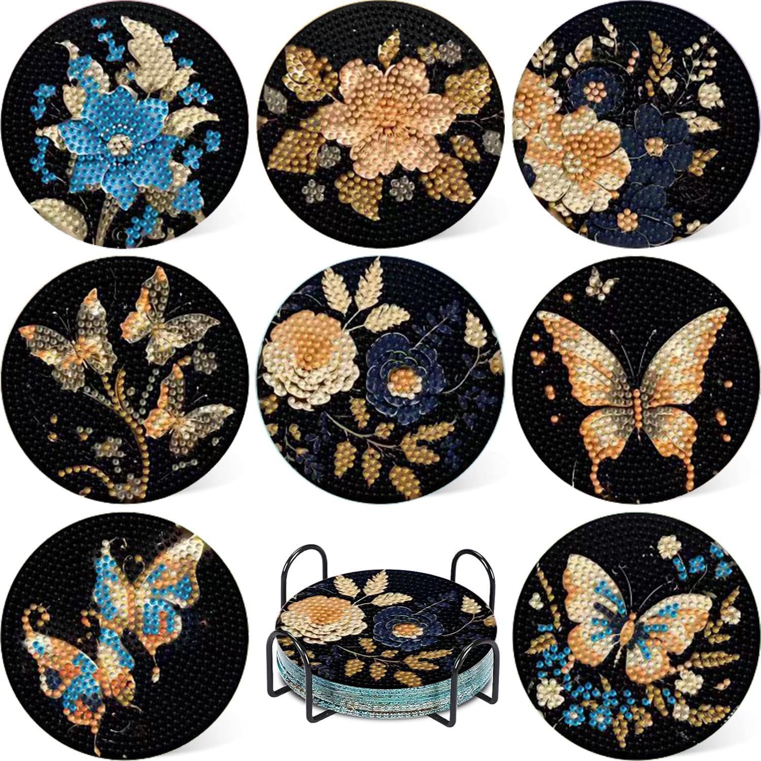 Diamond painting onderzetters 8 stuks -Met houder-5D DIY onderzetters -10 x 10 cm voor beginners, volwassenen en kinderen
