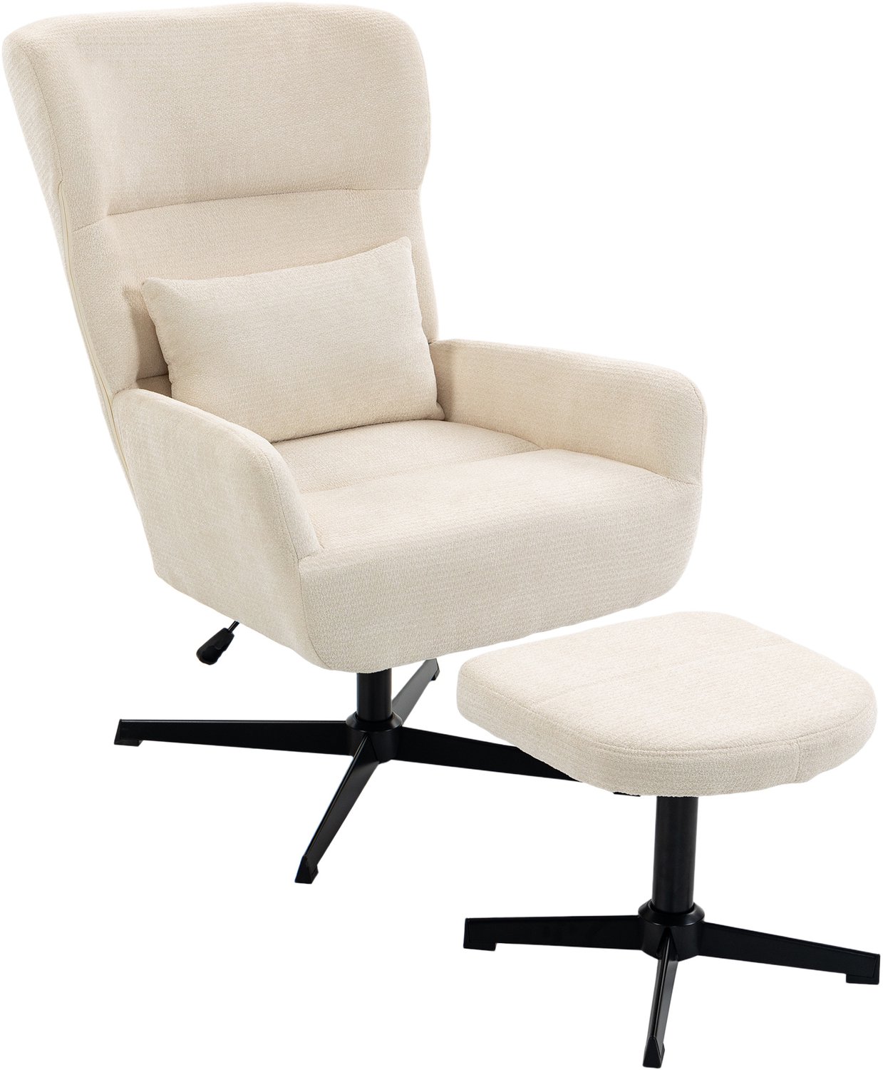 Homcom Accent Chair with Ottoman-Polyester-71 x 88 x 98-104 cm-Cremeweiß Crèmewit