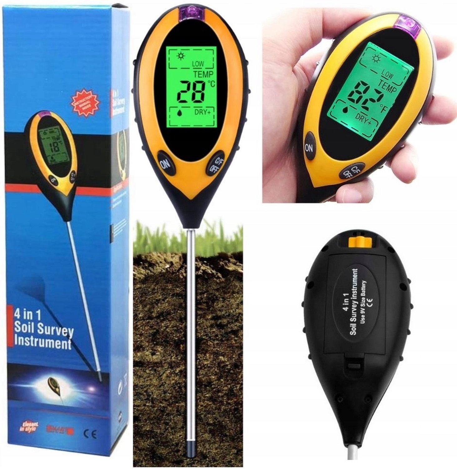 Bodemtester 4-in-1: pH, Vocht, Licht & Temperatuur Meter