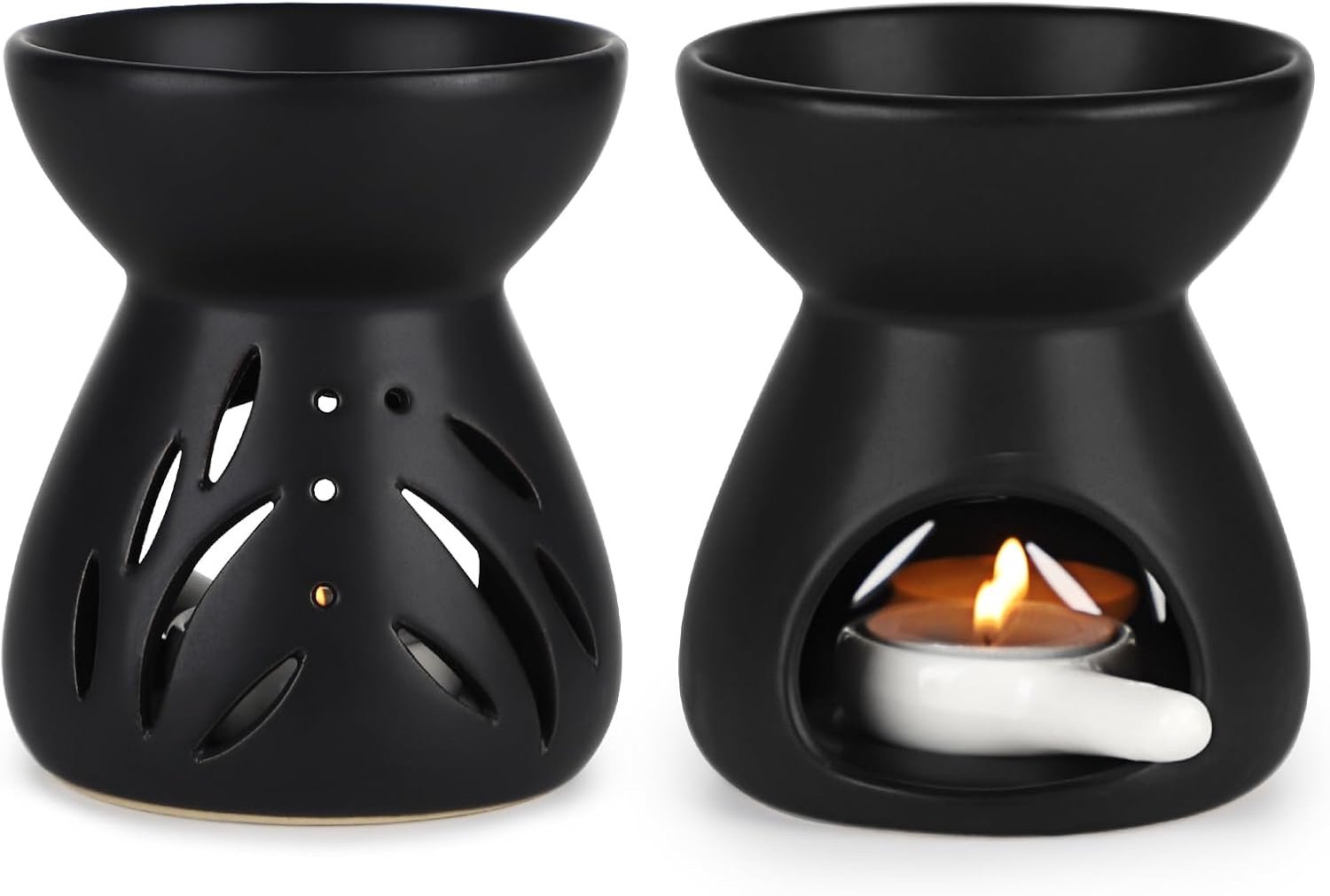 Diffuser - Keramische Aroma Brander - Geurbrander - Etherische Oliebrander en Waxsmeltbrander - Met Kaarslepel - Trechtermodel - Zwart - 2 stuks