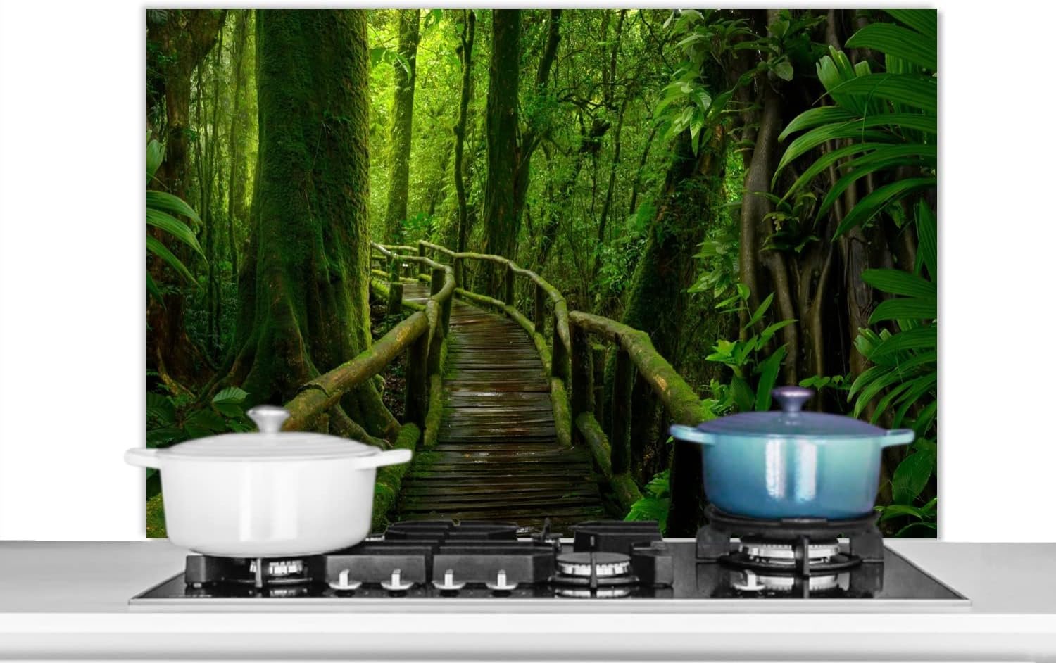 Spatscherm Keuken - 100x65 cm - Jungle - Brug - Mos - Natuur - Tropisch