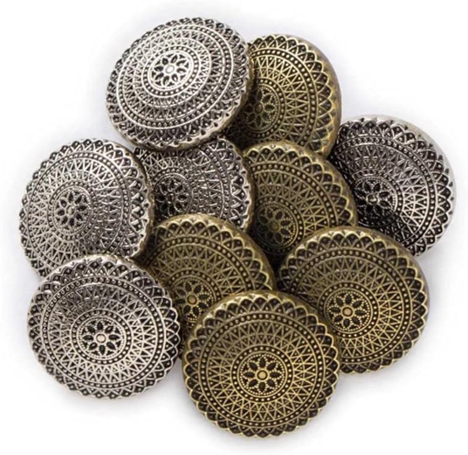 5 Stuks Metaal Schacht Cirkel Bloem Patroon Ronde Vintage Knopen Ambacht voor DIY Naaien Kleding Decoratie