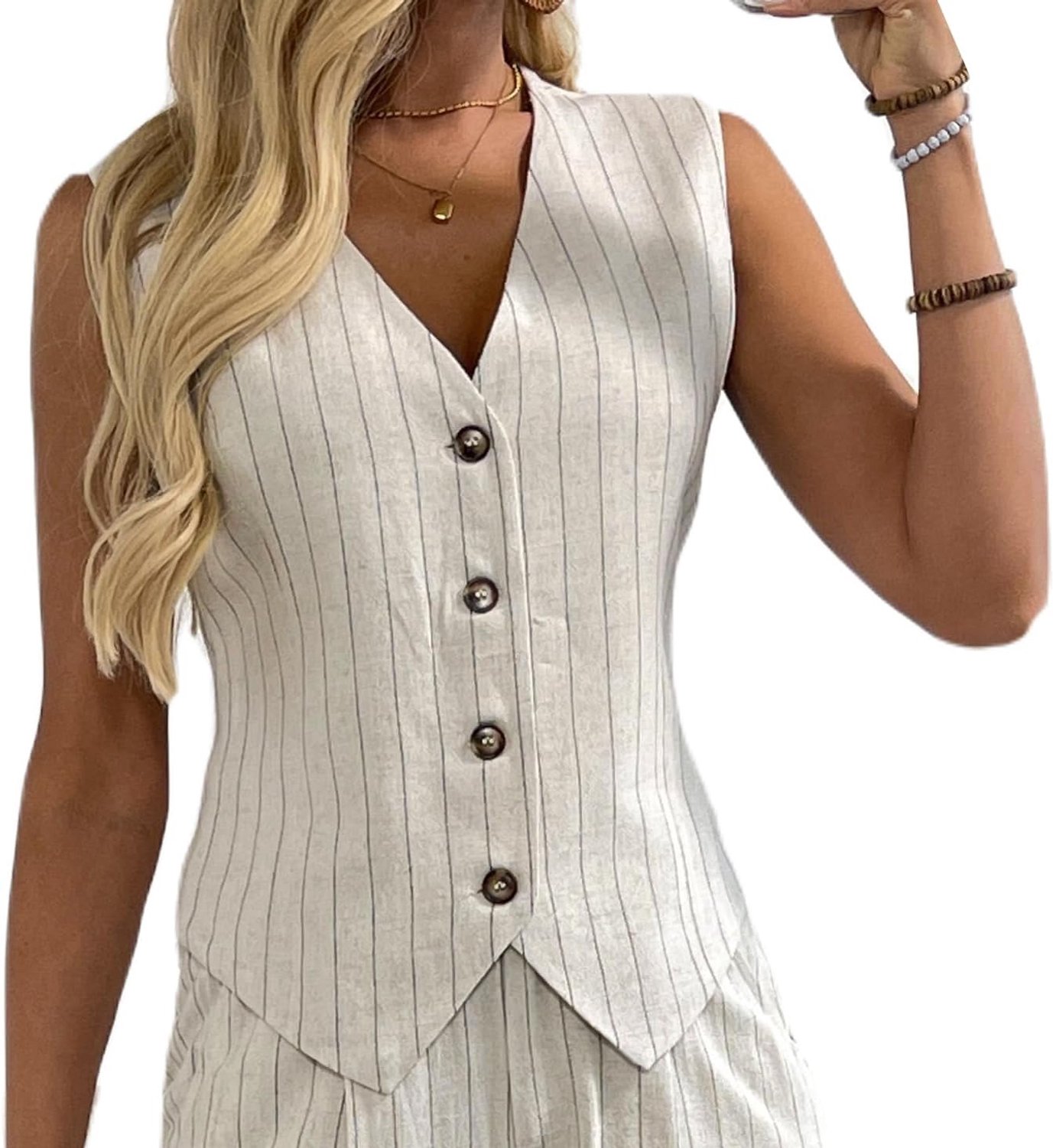Vest voor dames, V-hals, knoopsluiting, zakelijk, werk, vakantie, mouwloos, blazer, gilet