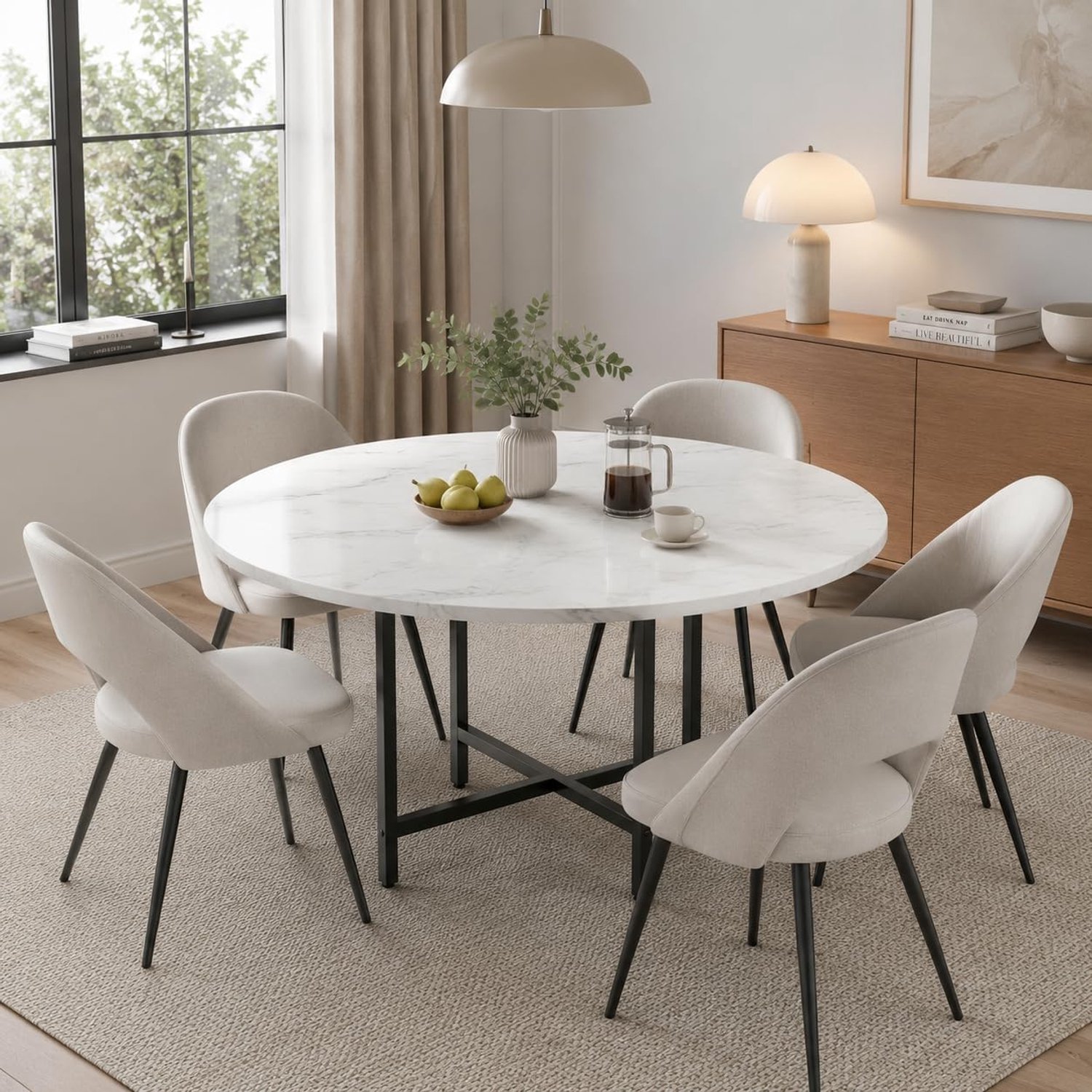 Eettafel 120 cm, moderne eettafel in marmerlook