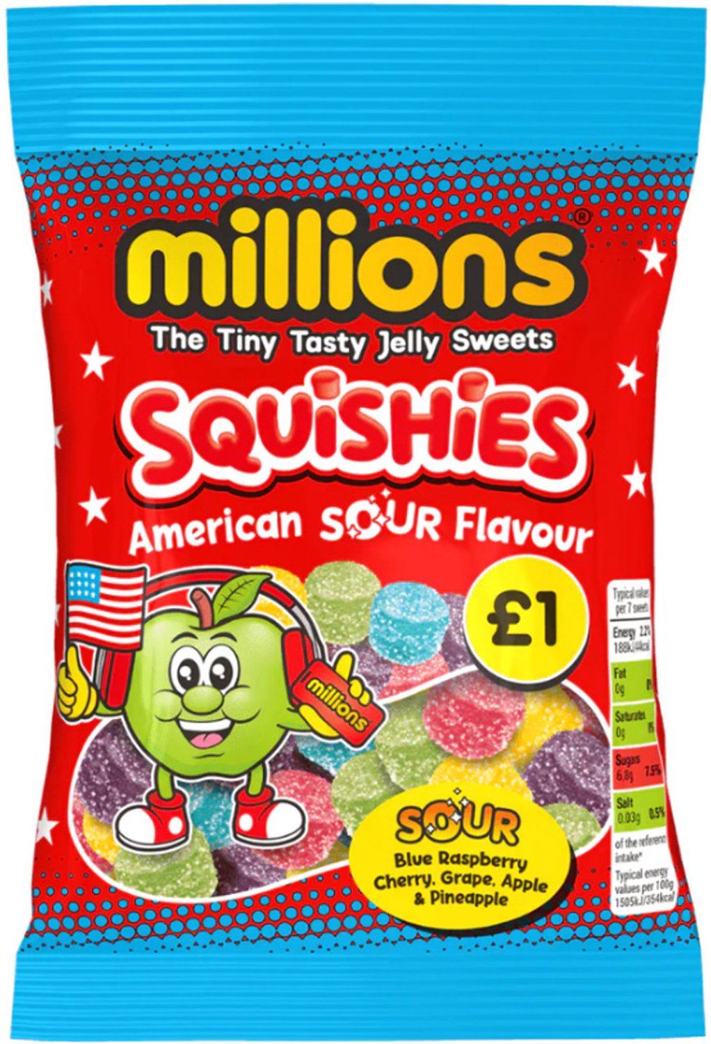 Millions Squishies American Sour - Zacht snoep - Uitdeeldoos - 12 x 100g
