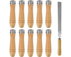 Set van 10 Houten File Handgrepen met Sterke Metalen Kraag voor Houtbewerking en Timmerwerk, 4mm Snijgereedschap
