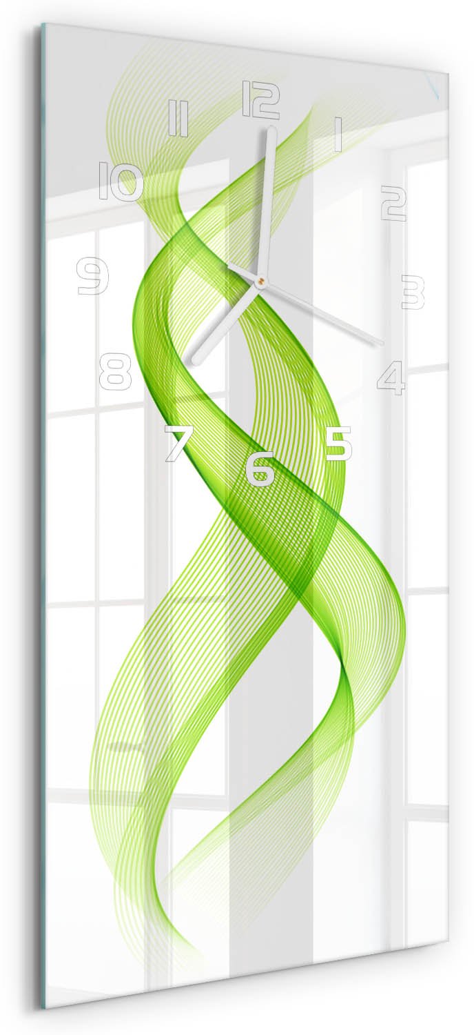 Tulup Wandklok - Kleurrijke golven Wandklok Glas Decoratie - 30x60 cm - Groente Gekleurde Glazen Klok - Witte handen - Rechthoekige Klok - Klok Glas Met Opdruk - Moderne Wandklok Glas