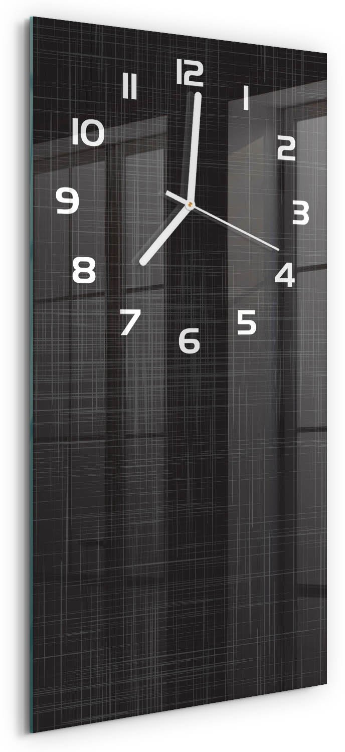 Tulup Wandklok - Linnentextuur Wandklok Glas Decoratie - 30x60 cm - Zwart Gekleurde Glazen Klok - Witte handen - Rechthoekige Klok - Klok Glas Met Opdruk - Moderne Wandklok Glas
