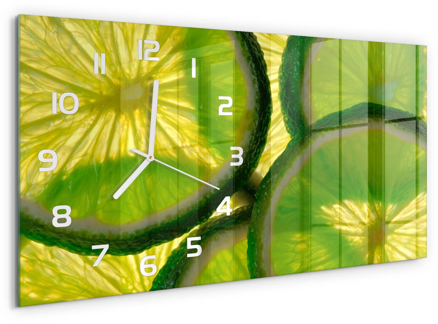 TULUP Wandklok - Calciumcarbonaat Moderne Wandklok Glas - 60x30 cm - Groente Wandklok Glas Decoratie - Witte handen - Rechthoekige Klok - Glazen Wandklok Design - Klok Glas Met Opdruk