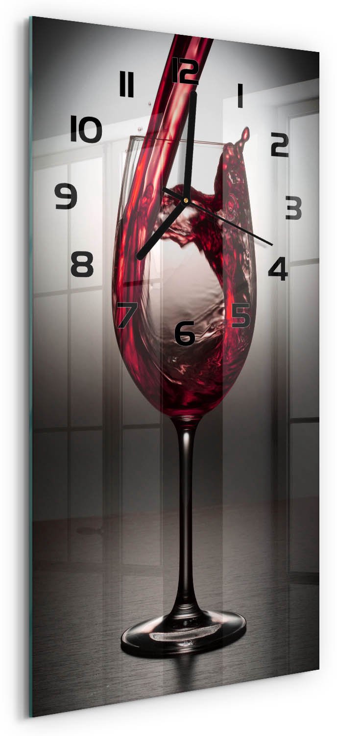 Tulup Wandklok - Rode wijn Moderne Wandklok Glas - 30x60 cm - Rood Wandklok Glas Decoratie - Zwarte handen - Rechthoekige Klok - Glazen Wandklok Design - Klok Glas Met Opdruk