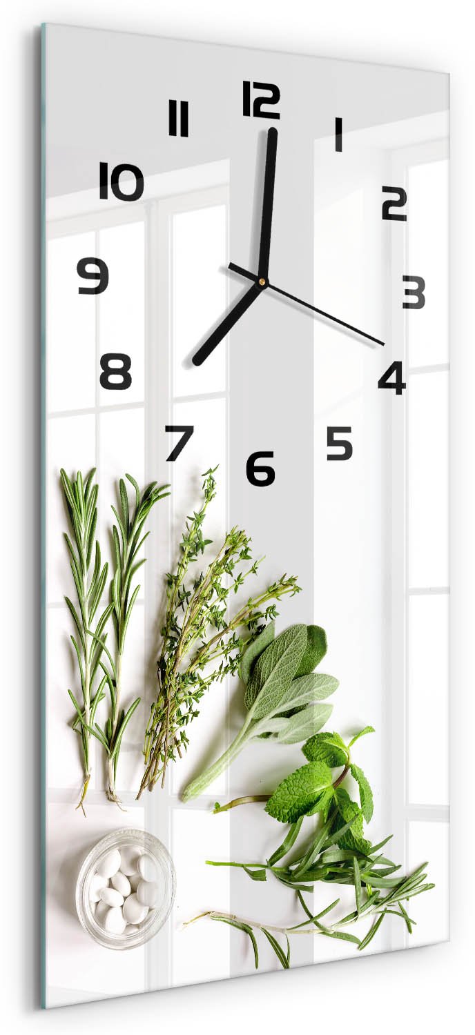 Tulup Wandklok - Kruiden Gekleurde Glazen Klok - 30x60 cm - Groente Glazen Klok Met Print - Zwarte handen - Rechthoekige Klok - Moderne Wandklok Glas - Wandklok Glas Decoratie