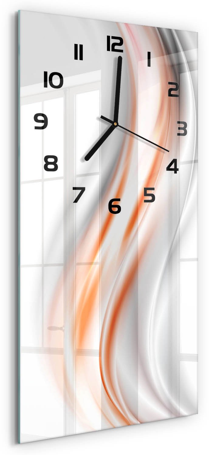 Tulup Wandklok - Golfabstractie Klok Glas Met Opdruk - 30x60 cm - Oranje Moderne Wandklok Glas - Zwarte handen - Rechthoekige Klok - Decoratieve Glazen Klok - Glazen Wandklok Design