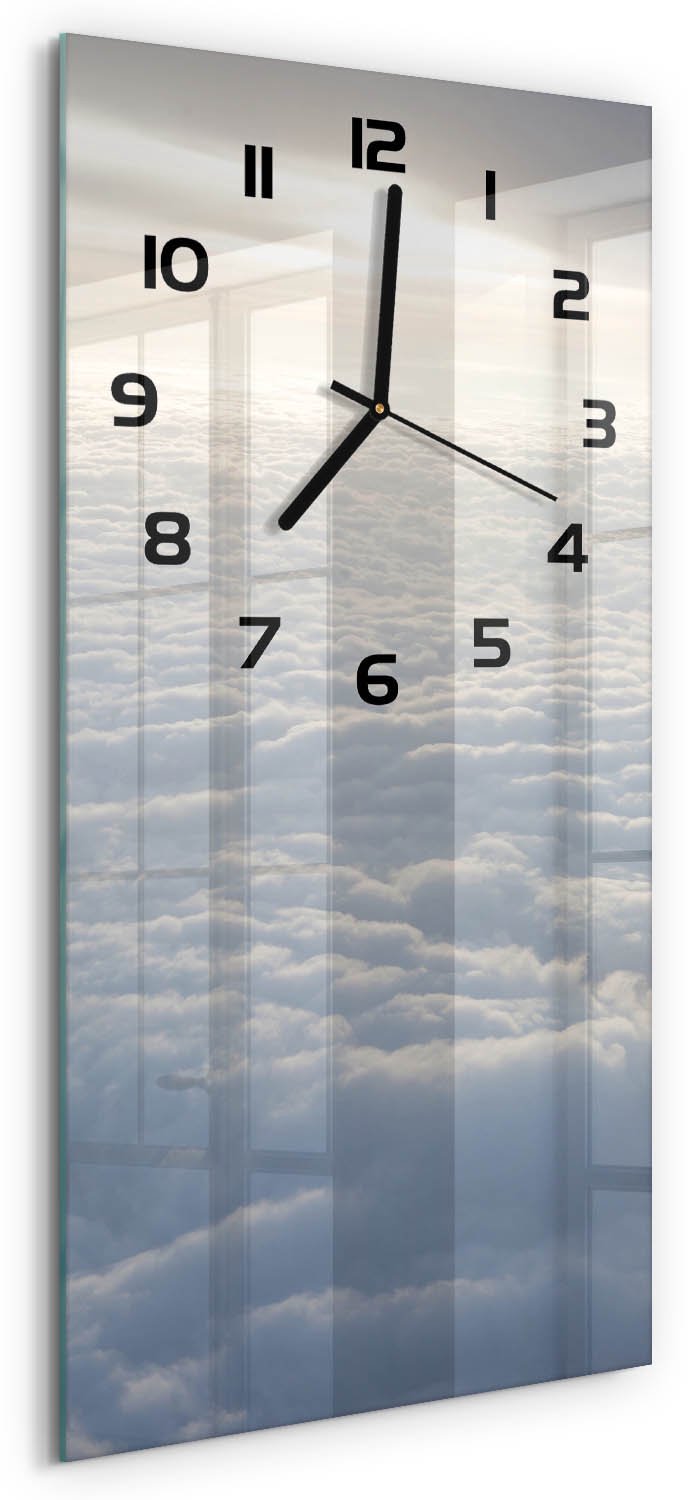 Tulup Wandklok - Vliegen boven de wolken Wandklok Glas Met Motief - 30x60 cm - Wit Decoratieve Glazen Klok - Zwarte handen - Rechthoekige Klok - Gekleurde Glazen Klok - Glazen Klok Met Print
