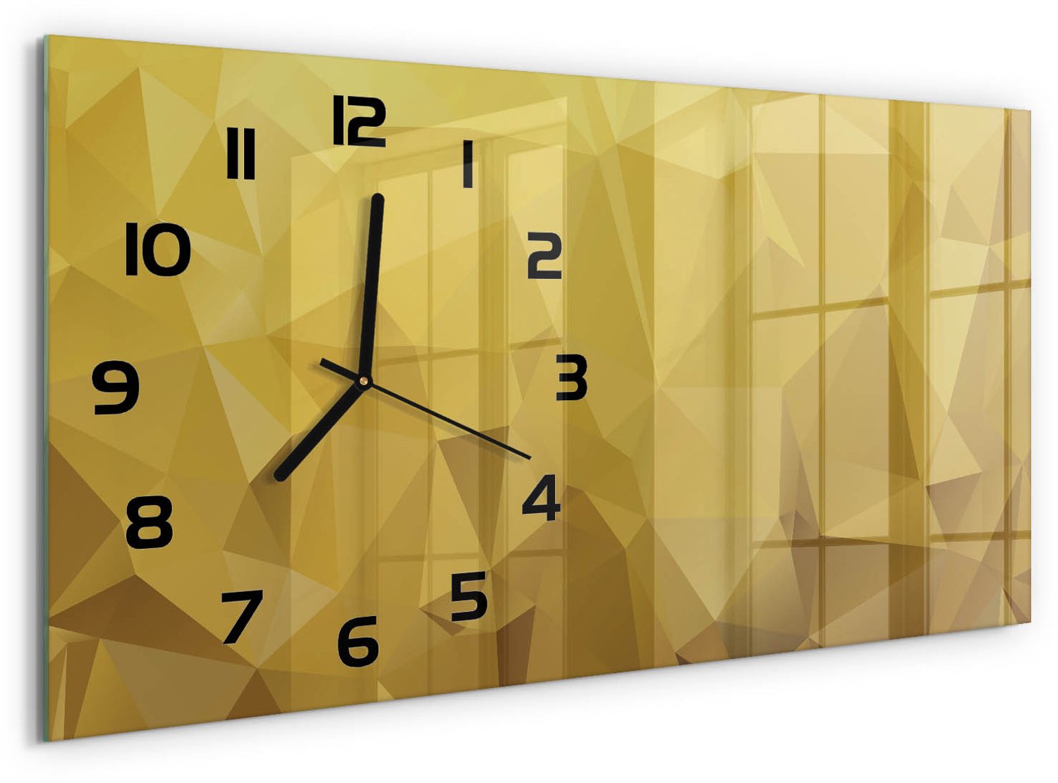 TULUP Wandklok - Abstracte achtergrond Klok Glas Met Opdruk - 60x30 cm - Geel Moderne Wandklok Glas - Zwarte handen - Rechthoekige Klok - Decoratieve Glazen Klok - Glazen Wandklok Design