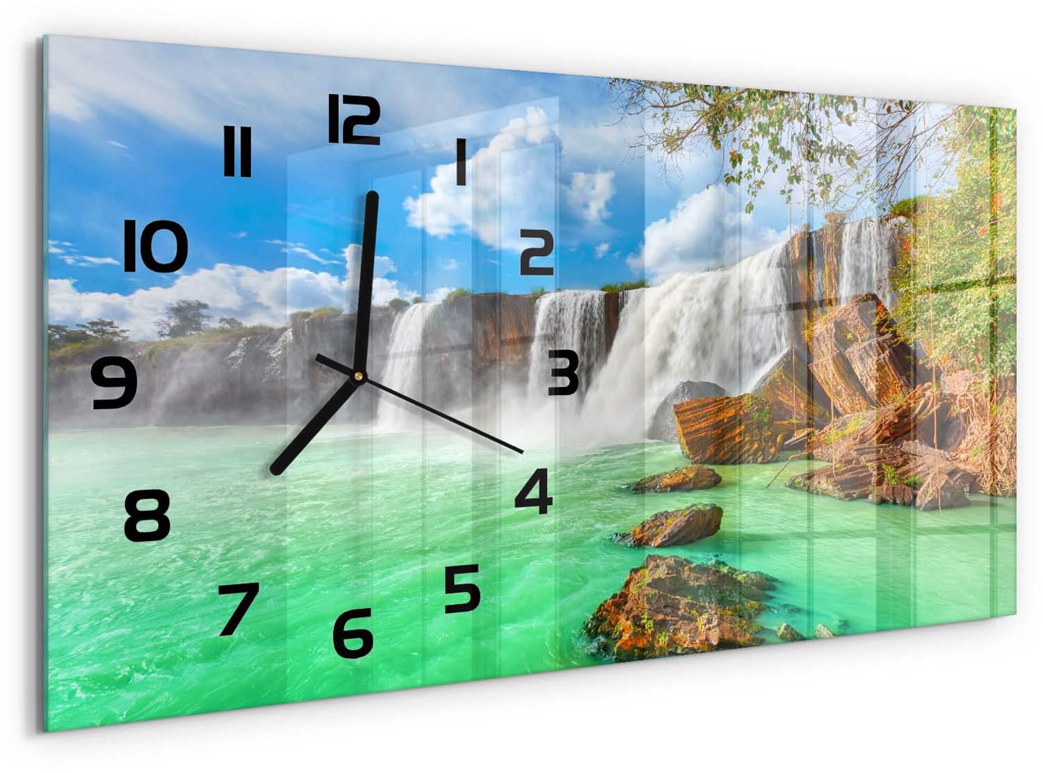 TULUP Wandklok - Cascade Klok Glas Met Opdruk - 60x30 cm - Groente Moderne Wandklok Glas - Zwarte handen - Rechthoekige Klok - Decoratieve Glazen Klok - Glazen Wandklok Design