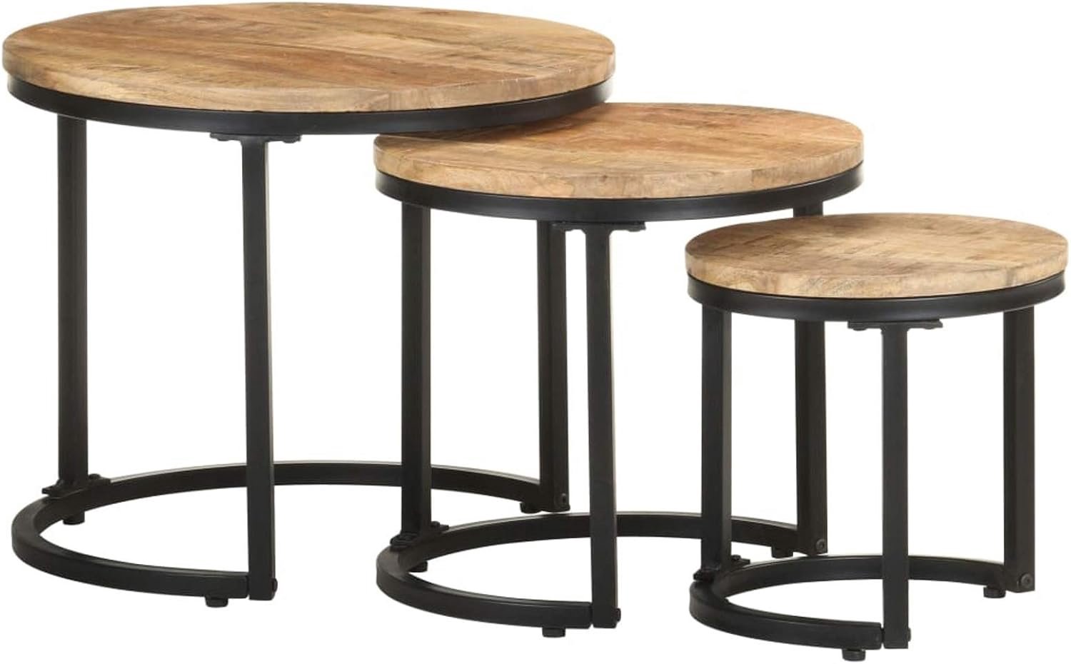 Zijtafels 3 stuks van grof mangohout, robuuste salontafel, Chinese salontafel voor woonkamer, balkon, slaapkamer