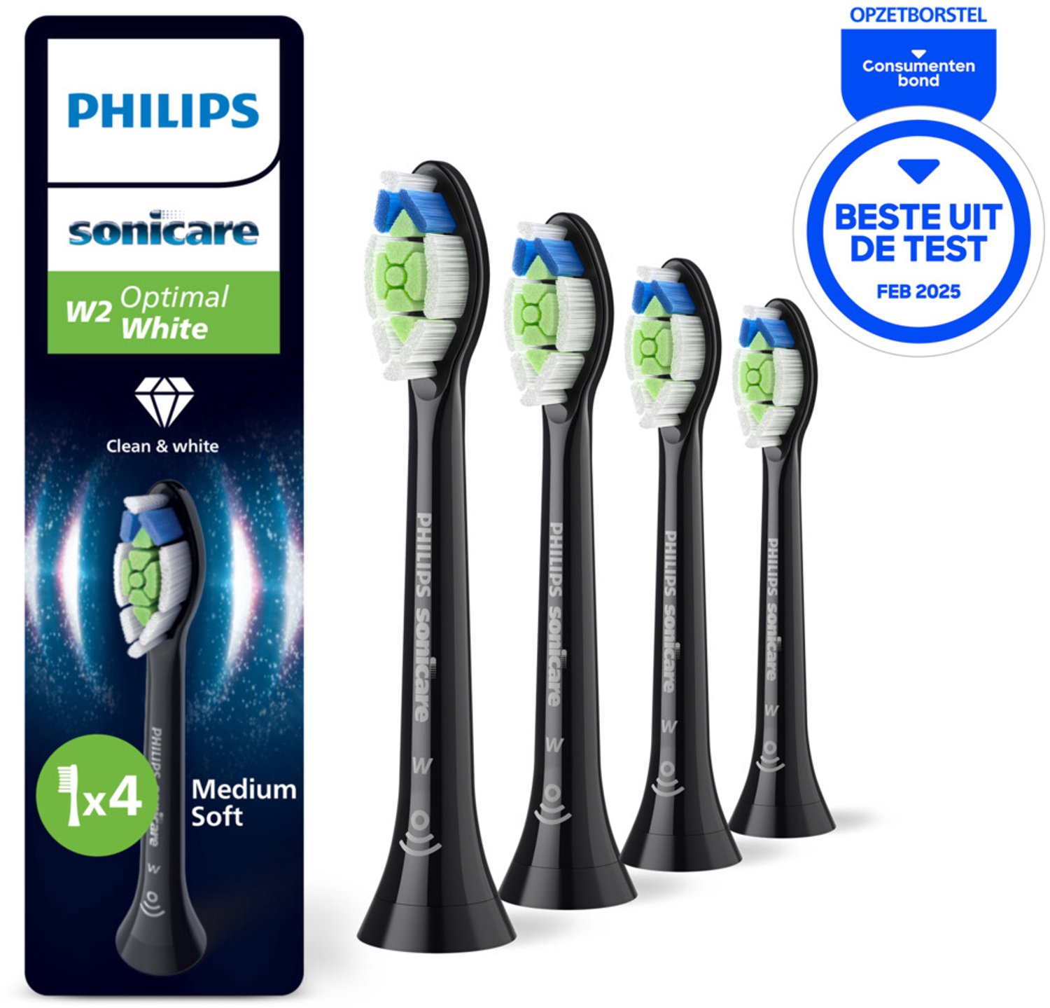 Philips Sonicare - Opzetborstels W2 Optimal White Zwart HX6064/88 - 6 x 4 stuks - Voordeelverpakking