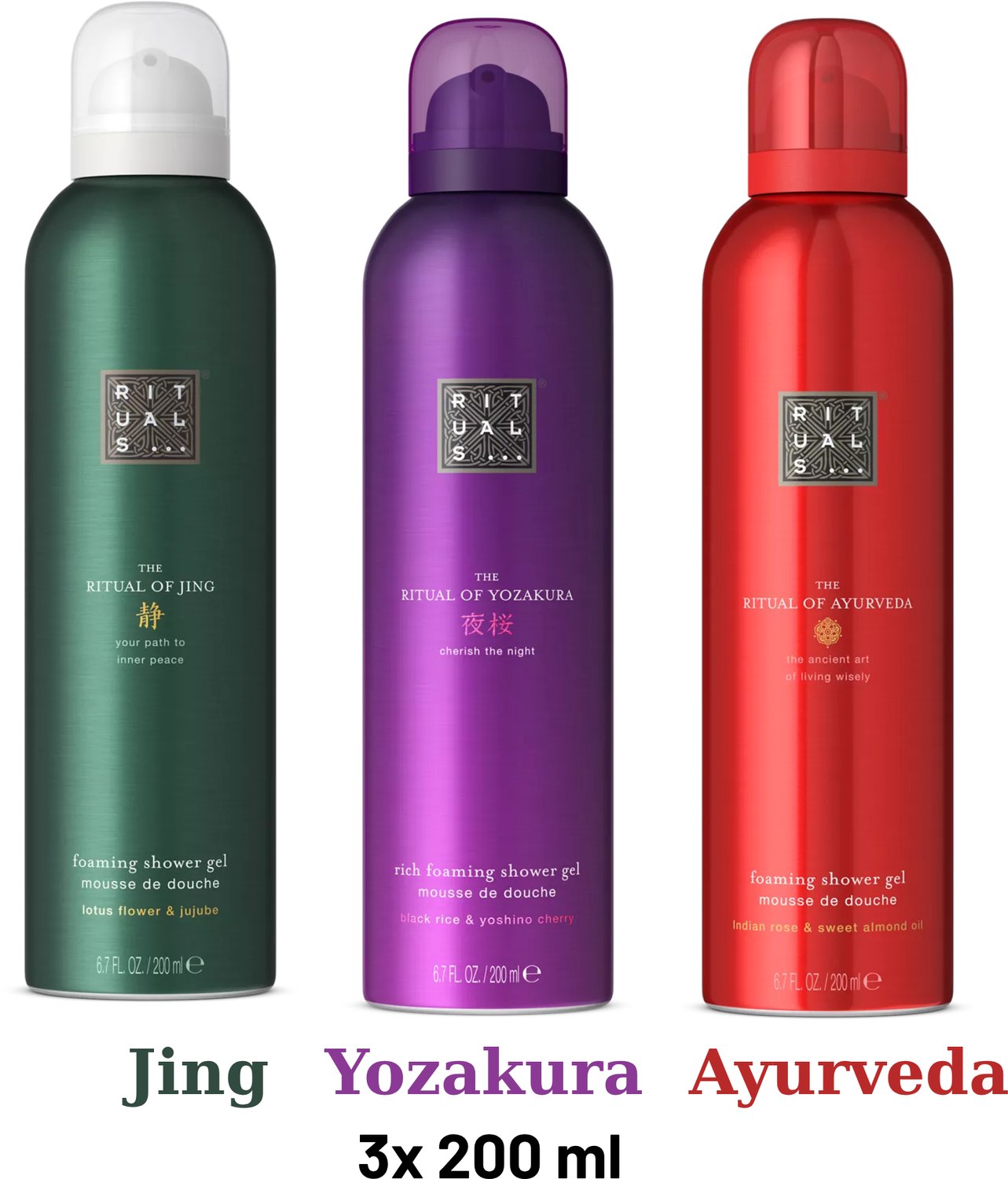 Rituals - Shower Gel Value Pack - Yozakura 200 ml + Jing 200 ml + Ayurveda 200 ml - Douchegel - Shower Foam