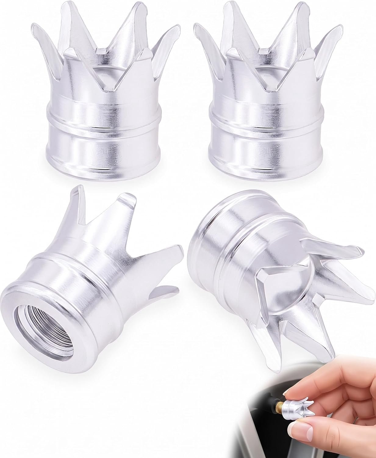 Ventieldoppen set van 4 - zilver - elegante kroonventielen - beschermt tegen vuil en vocht - ShopVlot