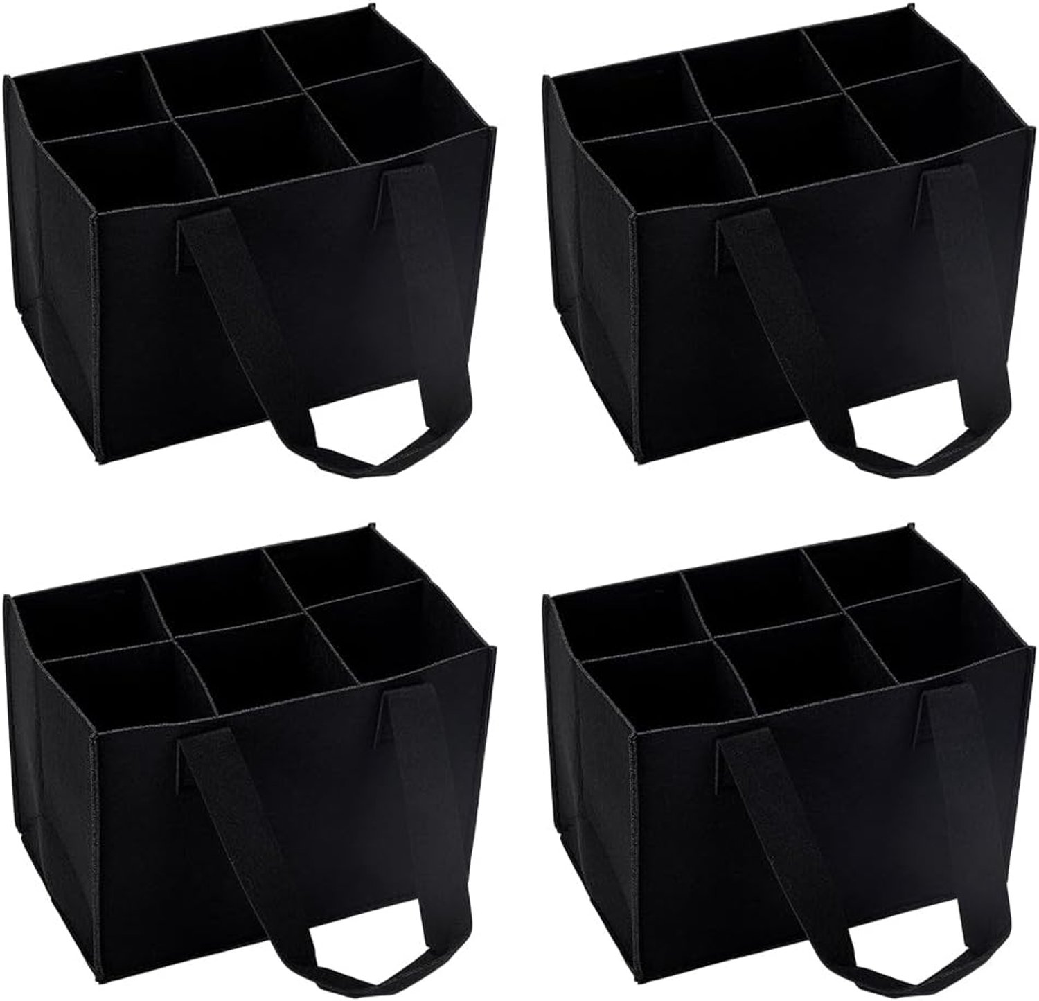 4 sets 6 flessen wijn draagtas, wijndrager met verdeler, vilten draagbare wijnopbergtas, herbruikbare wijnfleshouder met handgrepen voor picknick, feest en reizen, Donkergrijs, Art Deco