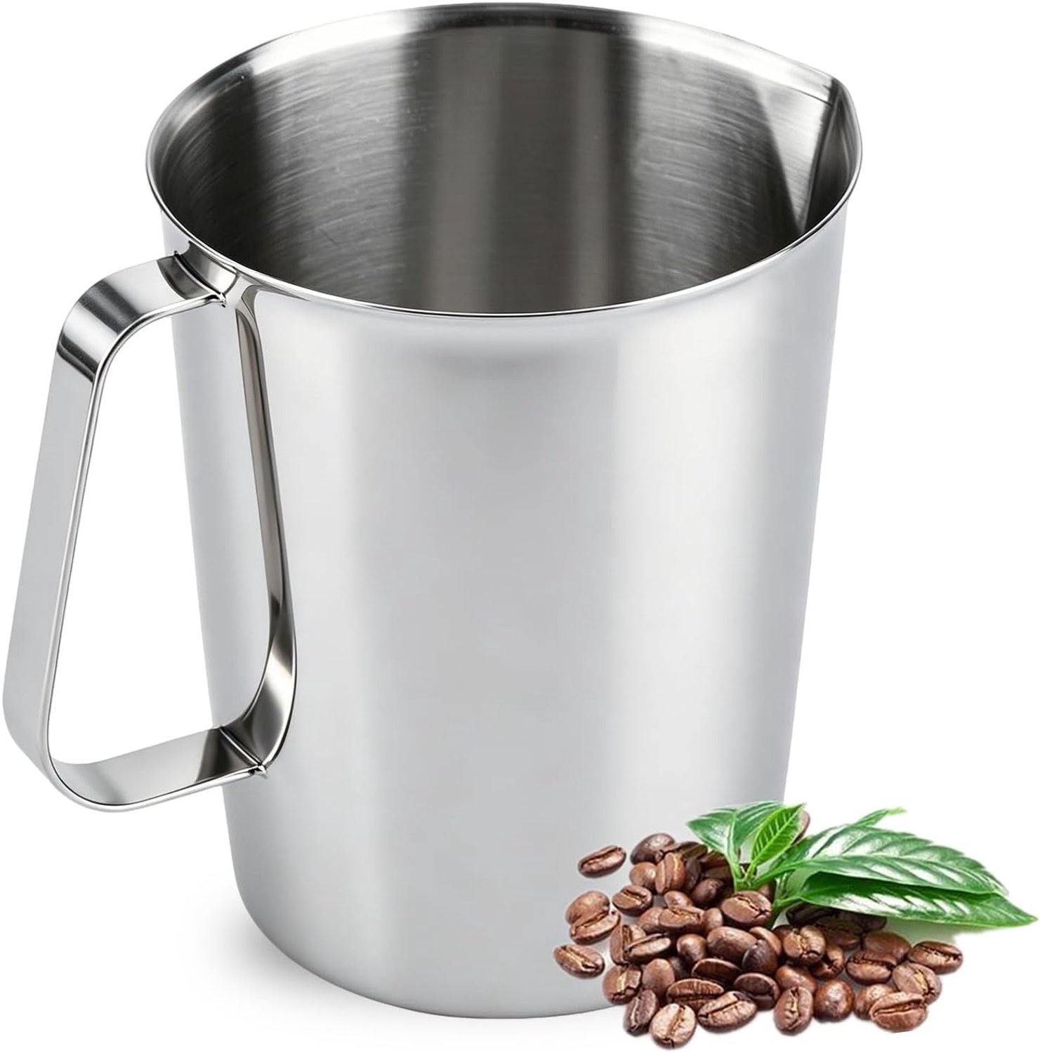 Maatbeker, 2000 ml, roestvrij staal, maatbeker met handvat en lip, metalen kan met markerende melkschuimkan, kan voor espressomachines latte art.