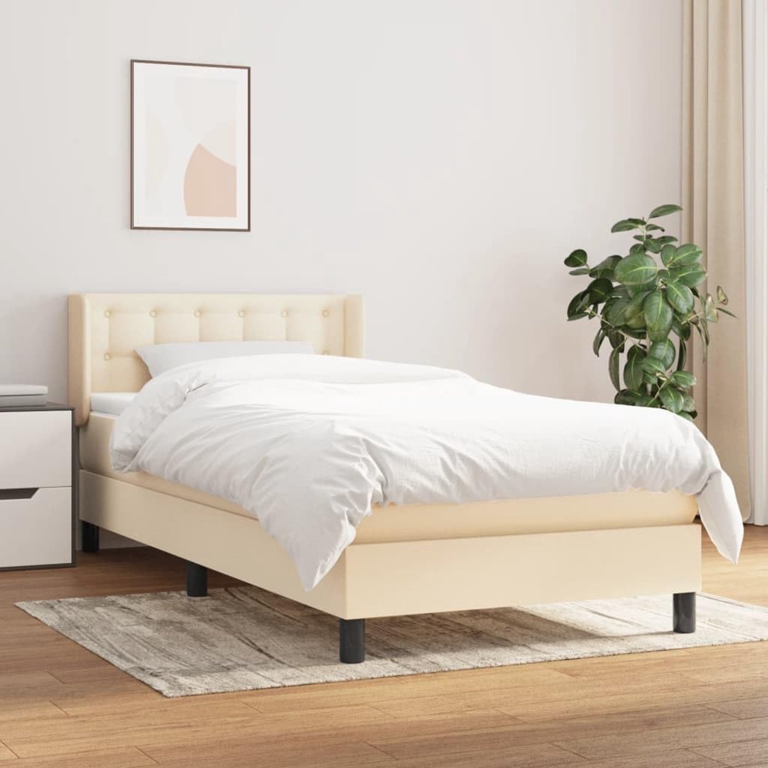 Stof Verstelbaar hoofdbord Boxspring 90x190 cm crème