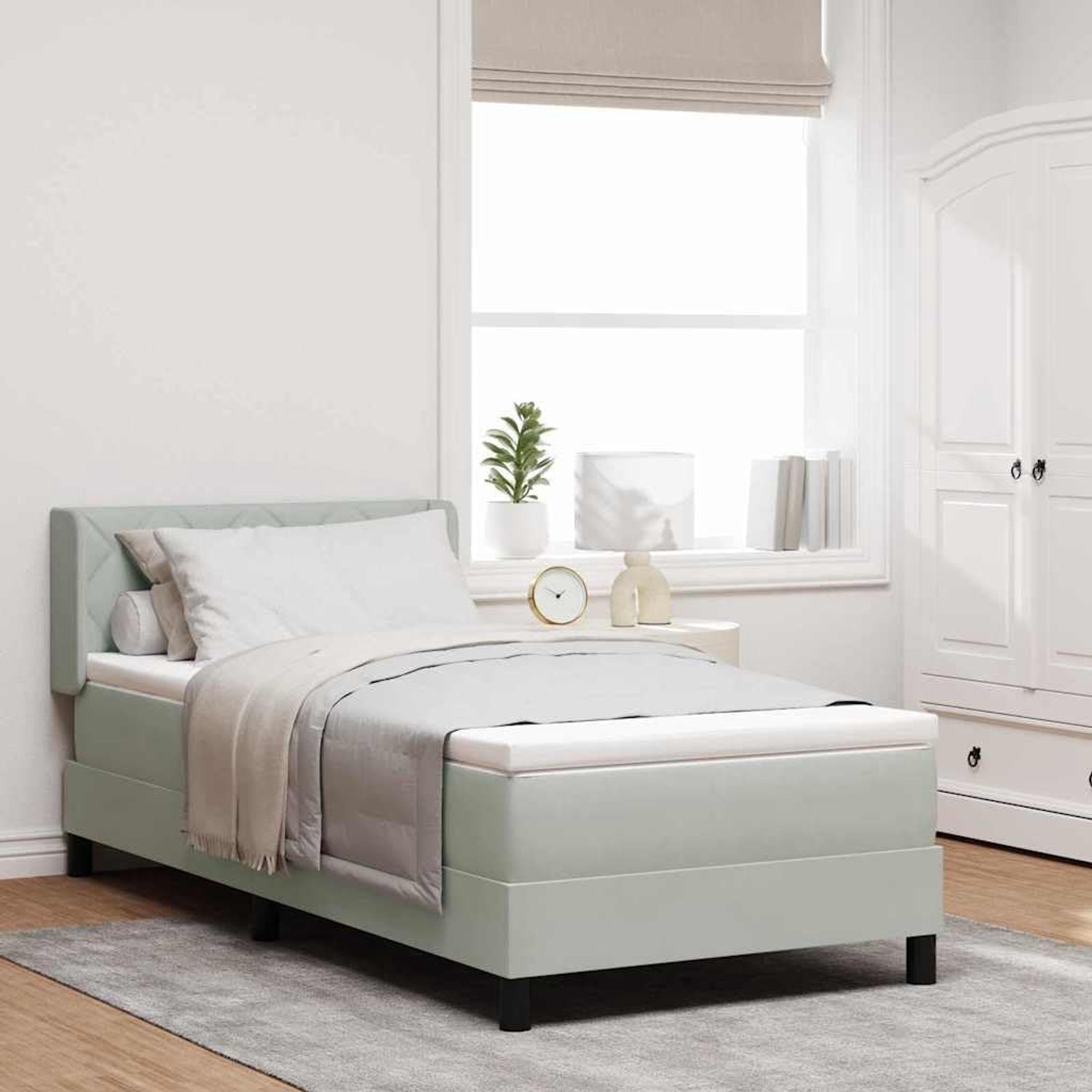 Boxspringbed met hoofdeinde Lichtgrijs 200 x 100 cm Fluweel Verstelbaar Hoofdbord Medium Firm Pocketvering Matras Stabiel Postpoten