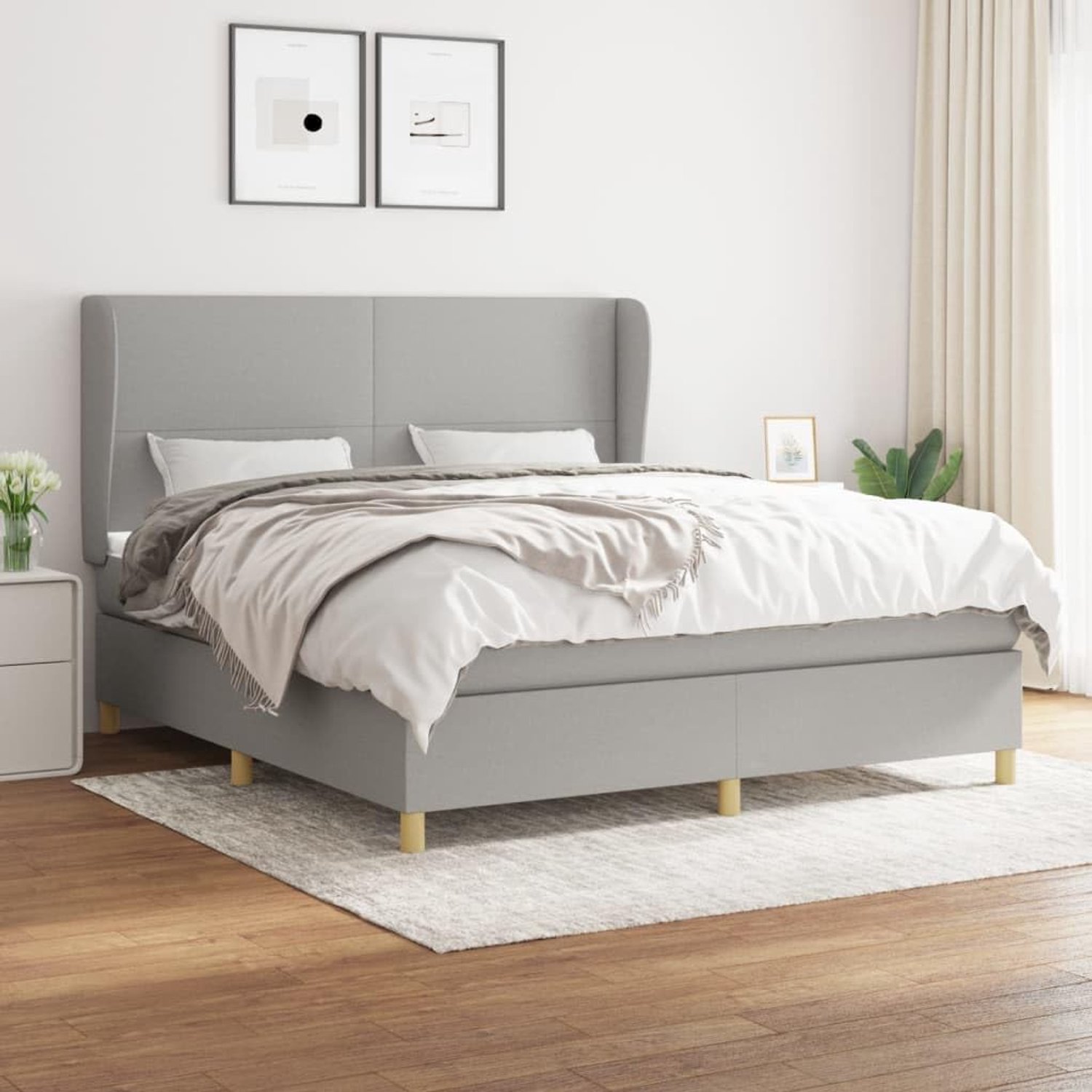Boxspring met matras stof lichtgrijs 160x200 cm pocketvering hoofdbord verstelbaar slaapkamerbed duurzaam ademend middelhard matras voor rugslapers en buikslapers met huidvriendelijk topmatras