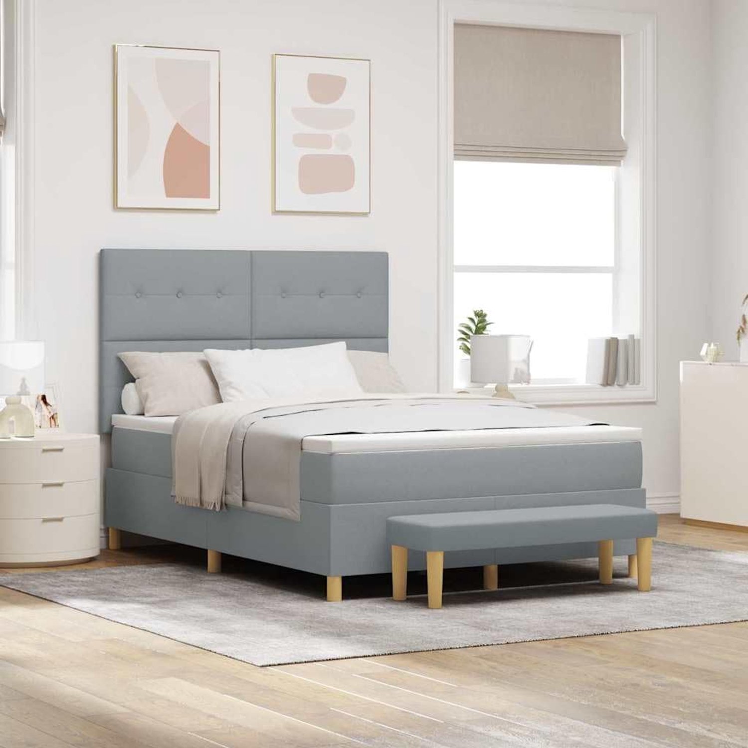 Stof Schuinmatras Modern matrasbedframe Lichtgrijs 160 x 200 cm