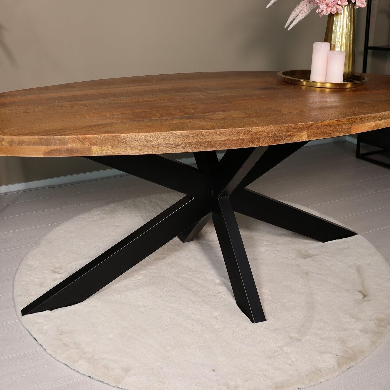 Eettafel ovaal mangohout 240cm James lichtbruin ovale industriële tafel duurzaam mango eetkamertafel