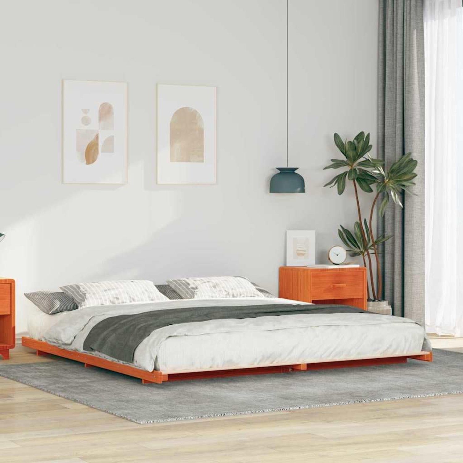 Grenenhout platformbedframe met metalen versteviging modern