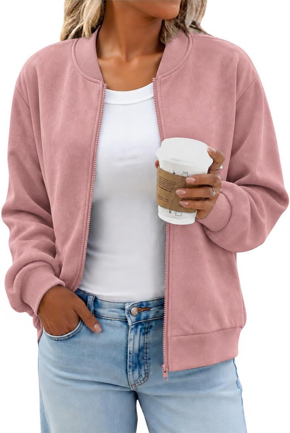 Bomberjack Voor Dames Kort Ritssluiting Casual Sweatshirt
