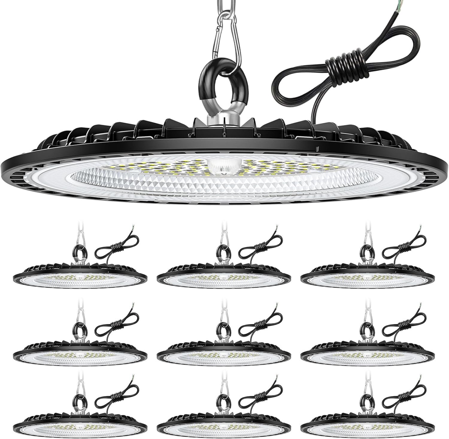 10 Stuks 300W UFO LED High Bay Light, 45000LM Indoor LED Plafond Spotlights, 6000K Cool White Warehouse Verlichting, IP65 Waterdichte Industriële Lamp voor Tuin, Garage, Fabriek, Werkplaats