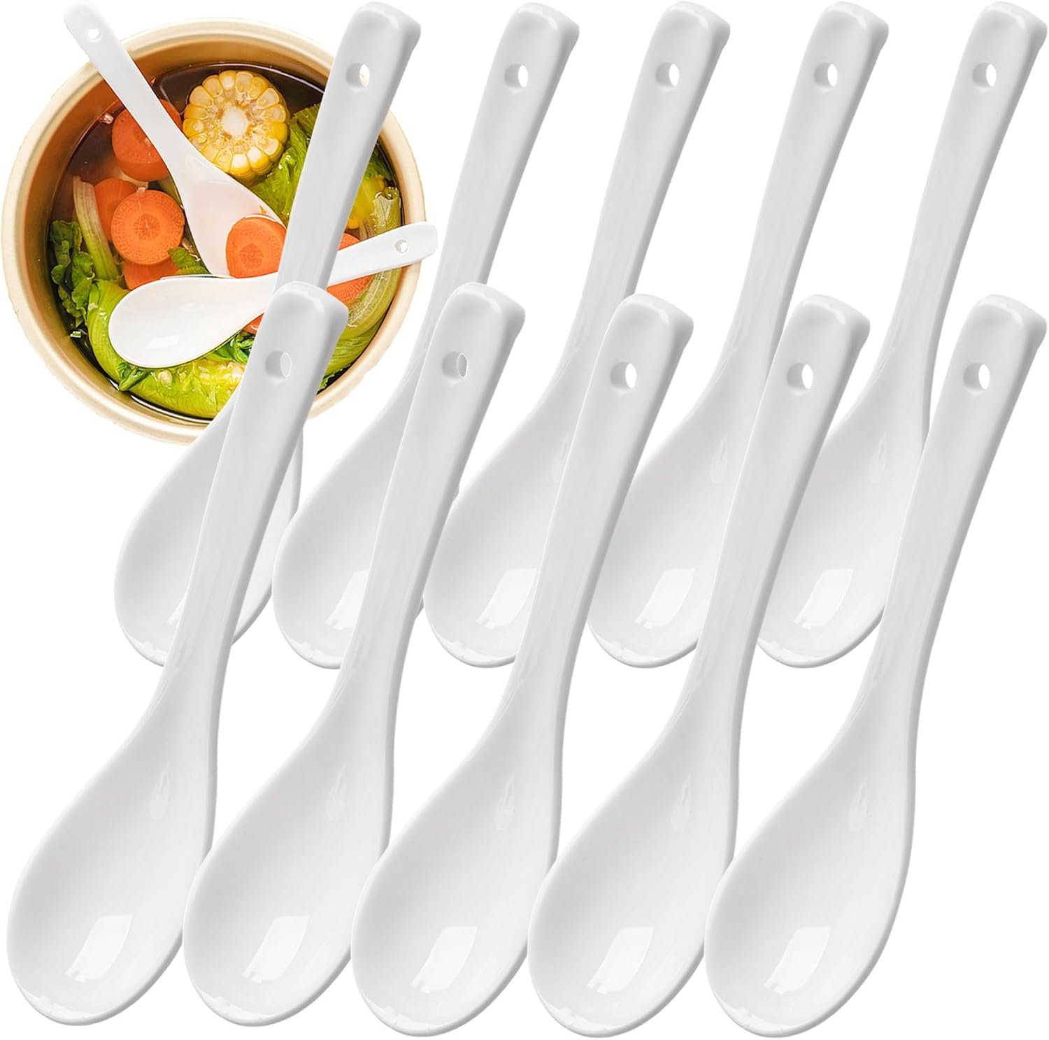10 Stk Keramische Lepel Lange Koffie Porseleinen Lepel Roerlepel Chinese Keramische Soeplepel White, Bijzonder Geschikt voor Huis en Restaurant, 17 * 4.1cm