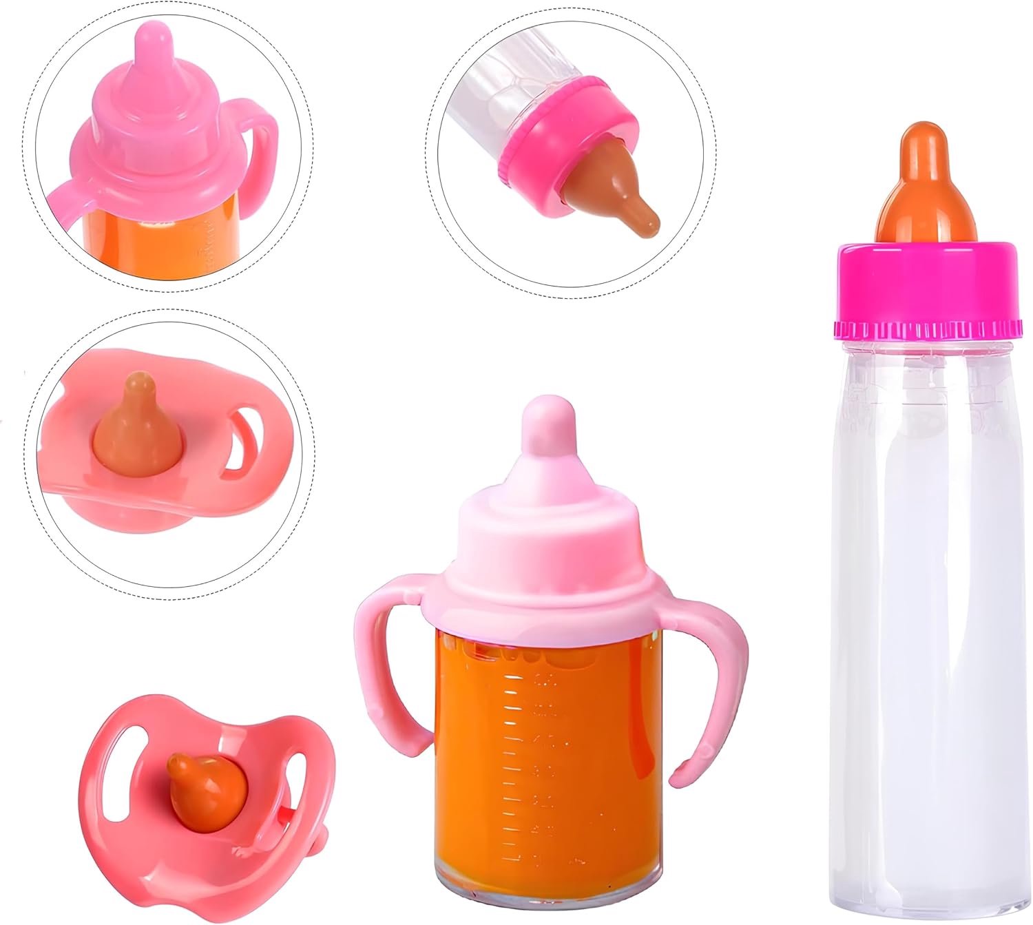 Fles voor poppen, flesjes, melk, speelgoed, poppenaccessoires, moeders voor kinderen, flesjes speelgoed met magische melkflessen, borstvoeding, speen voor poppen (B)