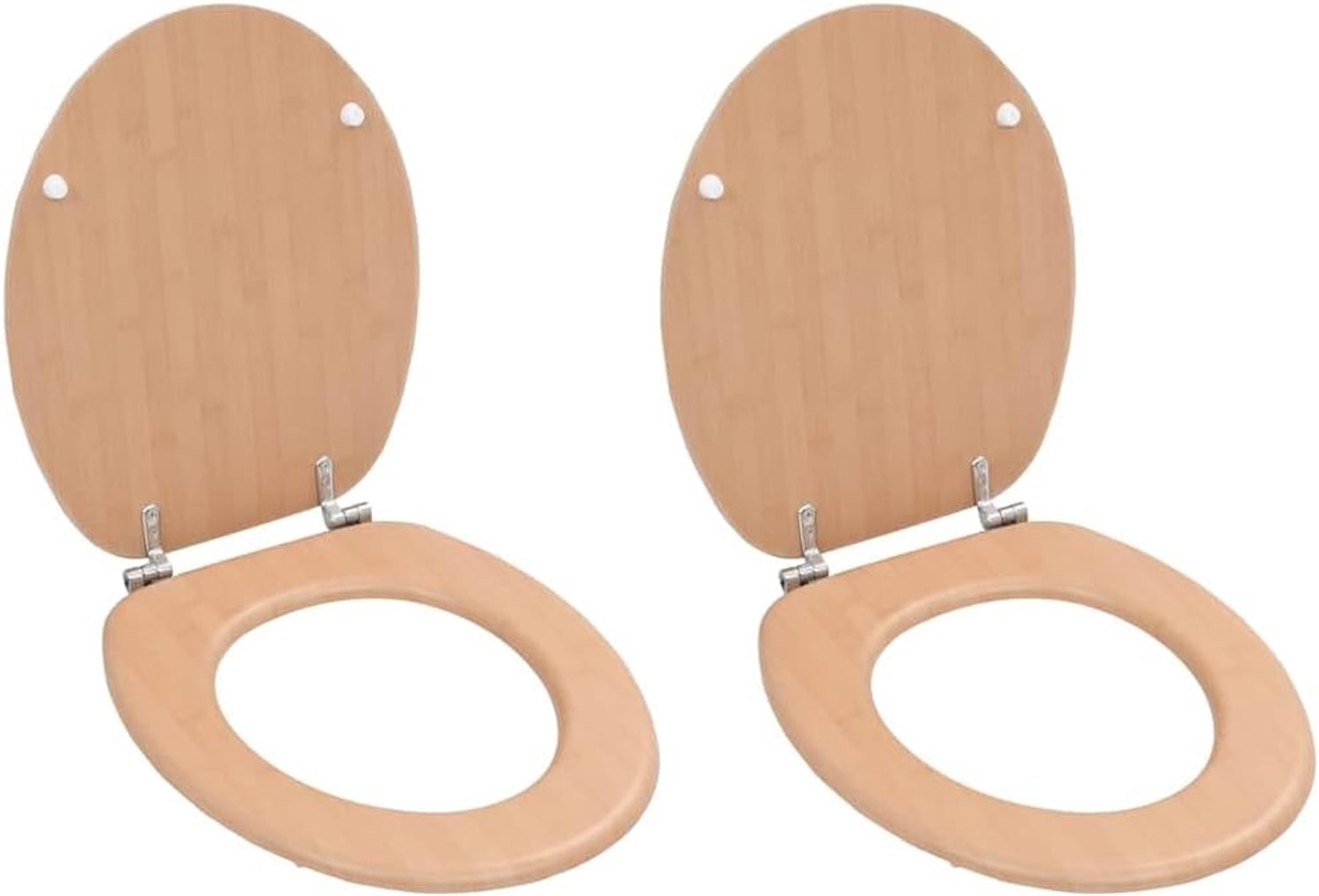 Set van 2 wc-bril met deksel, bamboe-design, MDF toiletbril