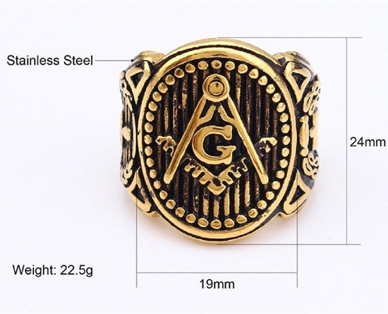 Vrijmetselaar gestreepte ring voor heren gouden vrijmetselaar troffel ring vintage klassieke meester-metselaarssieraden — afbeelding 3