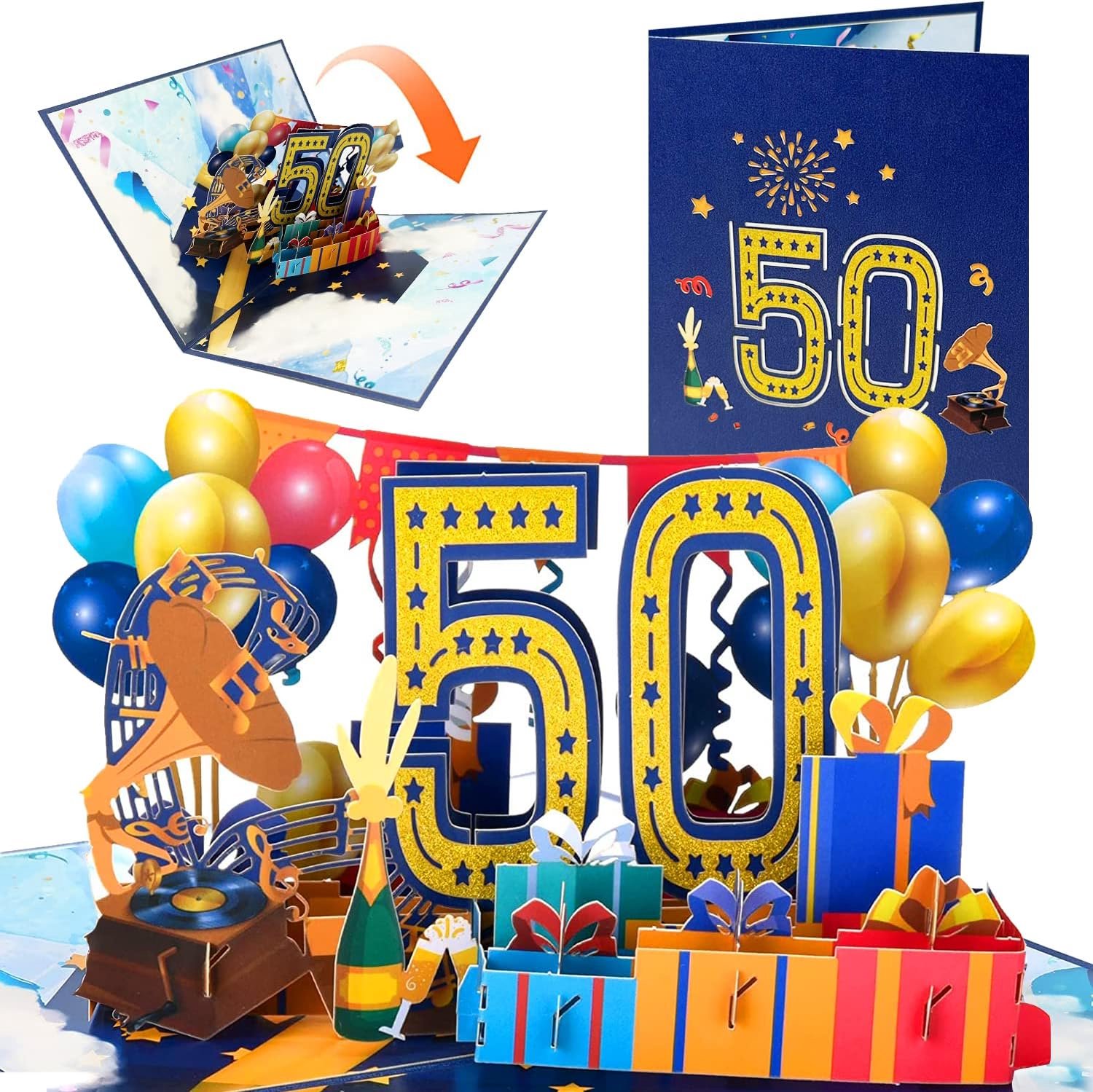 3D-kaarten, verjaardag, 50 jaar, pop-up wenskaart met envelop, cadeau voor vrouwen, mannen, meisjes, vrienden, moeders (A 50)