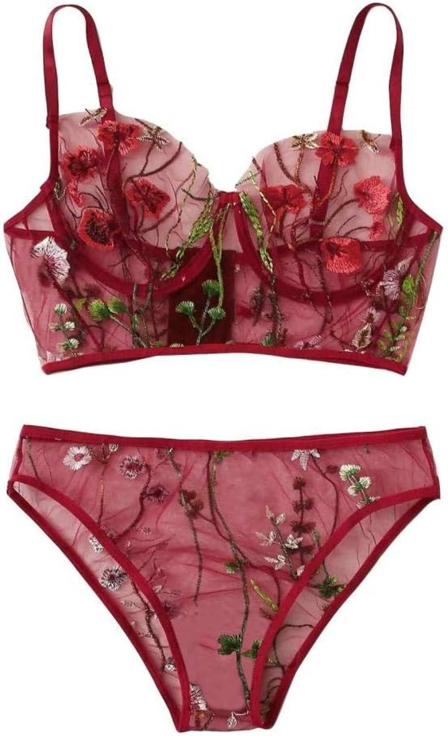 Vrouwen Sexy Geborduurde Lingerie Kanten Beha Ondergoed Nachtkleding 2PCS