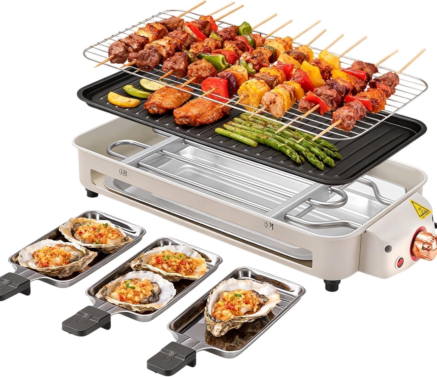 Elektrische Grill en Hotpot - Zwart - 46 x 22 cm - 2-in-1 Rookvrije BBQ en Kookpan - Voor 5-8 Personen