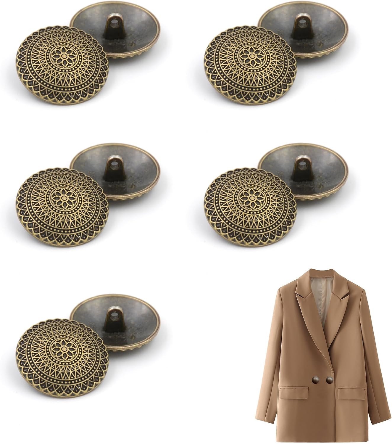 Vintage Antieke Metalen Knopen - 10 Stuks Retro Blazer Knopen voor Overhemden, Jassen en Jeans (18mm)